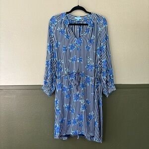 Draper James RSVP Blue & White Striped Floral Rayon Shift Dress XL